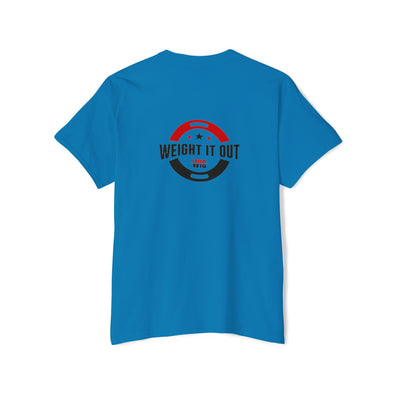 Weight It Out Pocket Tee — Fitness Gym T‑Shirt with 'Weight It Out' Barbell Logo on Back