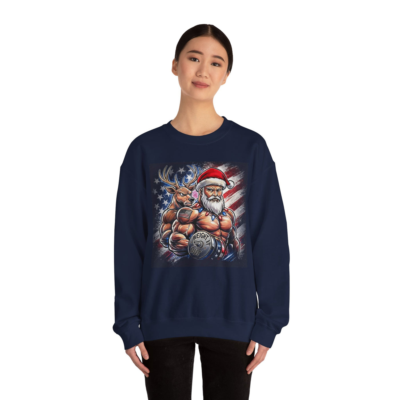 Weight It Out Christmas Santa & Reindeer Crewneck Holiday Limited Edition Sweatshirt