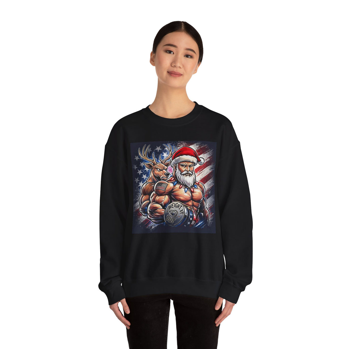 Weight It Out Christmas Santa & Reindeer Crewneck Holiday Limited Edition Sweatshirt