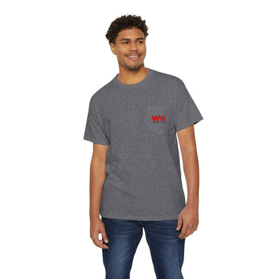 Weight It Out Pocket Tee — Fitness Gym T‑Shirt with 'Weight It Out' Barbell Logo on Back