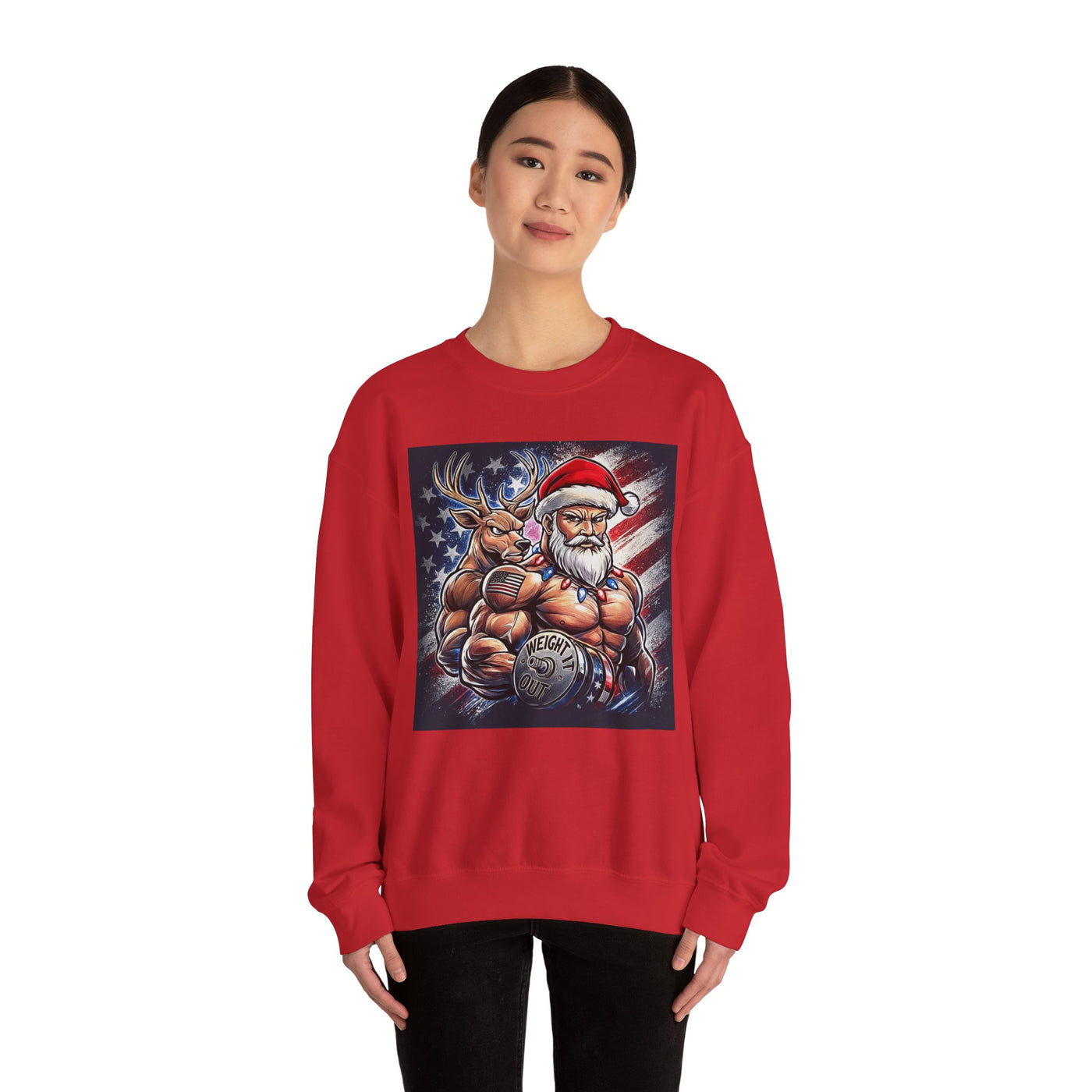 Weight It Out Christmas Santa & Reindeer Crewneck Holiday Limited Edition Sweatshirt