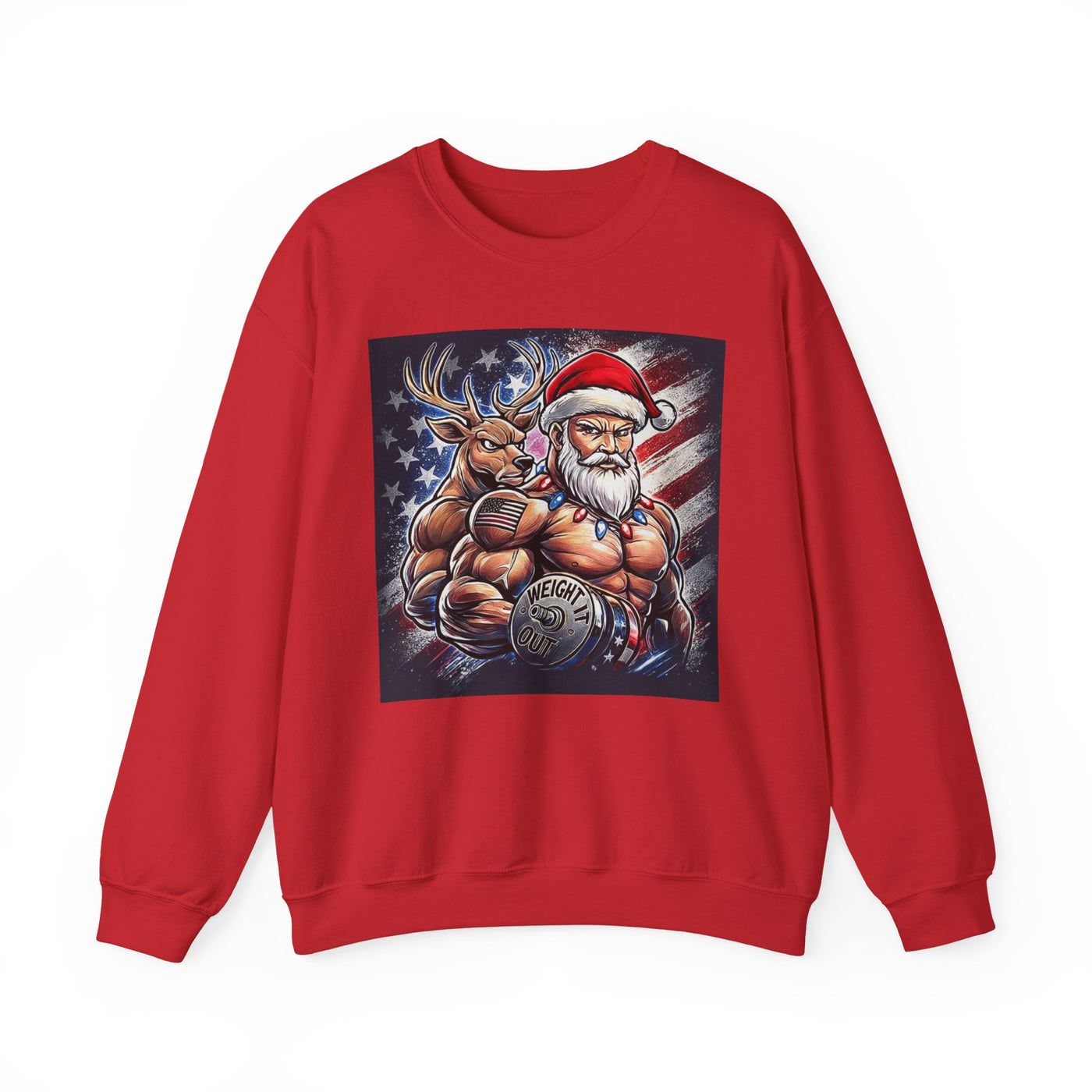 Weight It Out Christmas Santa & Reindeer Crewneck Holiday Limited Edition Sweatshirt