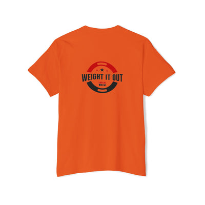 Weight It Out Pocket Tee — Fitness Gym T‑Shirt with 'Weight It Out' Barbell Logo on Back