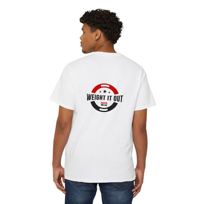 Weight It Out Pocket Tee — Fitness Gym T‑Shirt with 'Weight It Out' Barbell Logo on Back