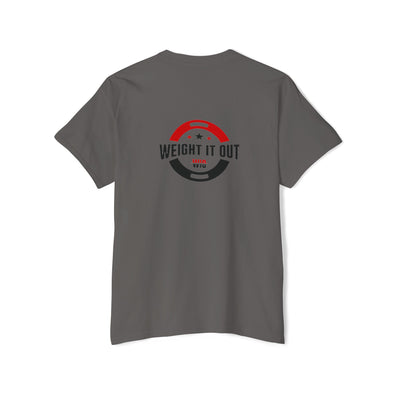 Weight It Out Pocket Tee — Fitness Gym T‑Shirt with 'Weight It Out' Barbell Logo on Back