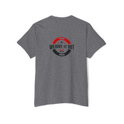 Weight It Out Pocket Tee — Fitness Gym T‑Shirt with 'Weight It Out' Barbell Logo on Back