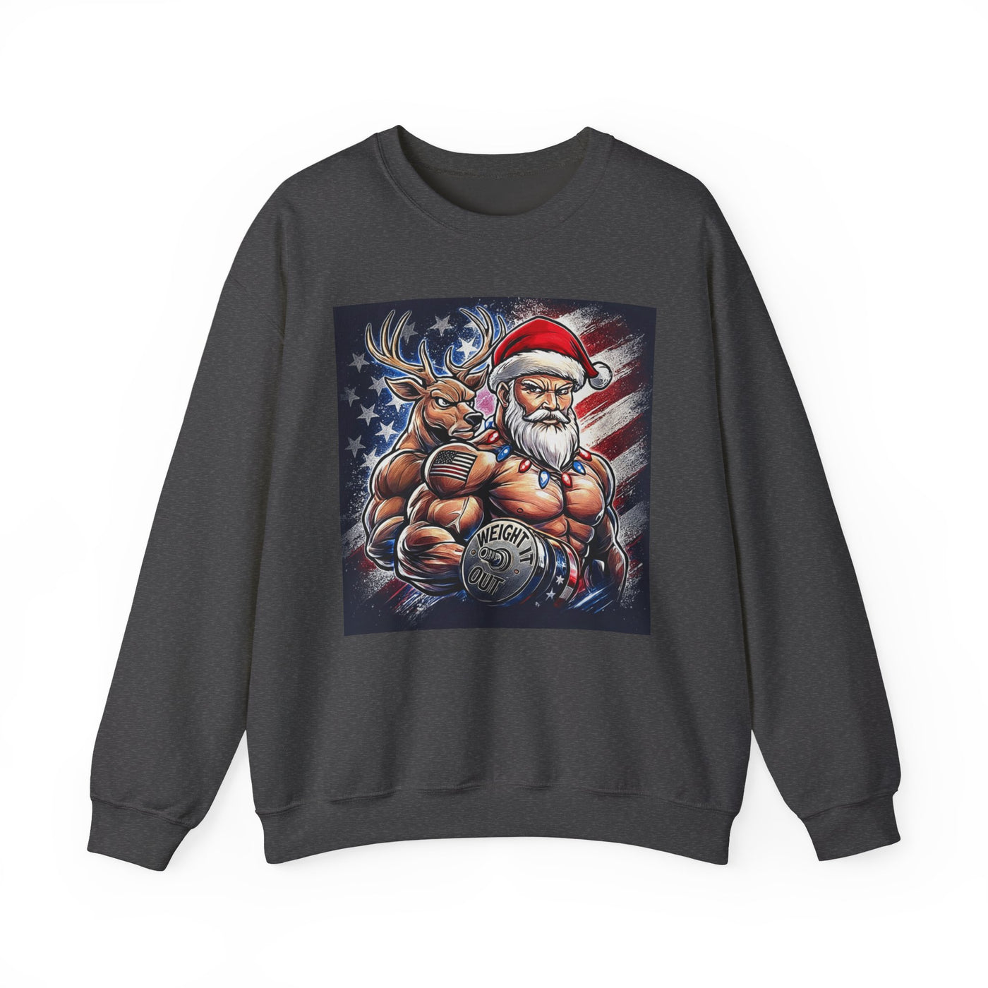 Weight It Out Christmas Santa & Reindeer Crewneck Holiday Limited Edition Sweatshirt