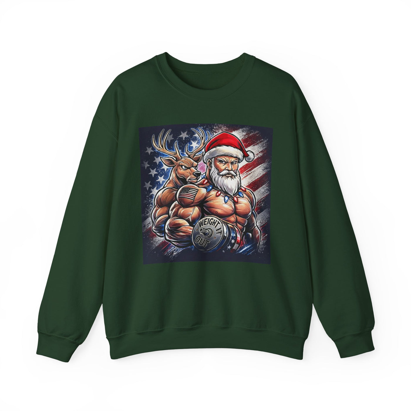Weight It Out Christmas Santa & Reindeer Crewneck Holiday Limited Edition Sweatshirt