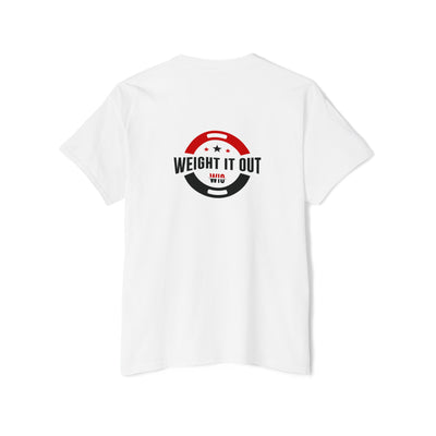 Weight It Out Pocket Tee — Fitness Gym T‑Shirt with 'Weight It Out' Barbell Logo on Back