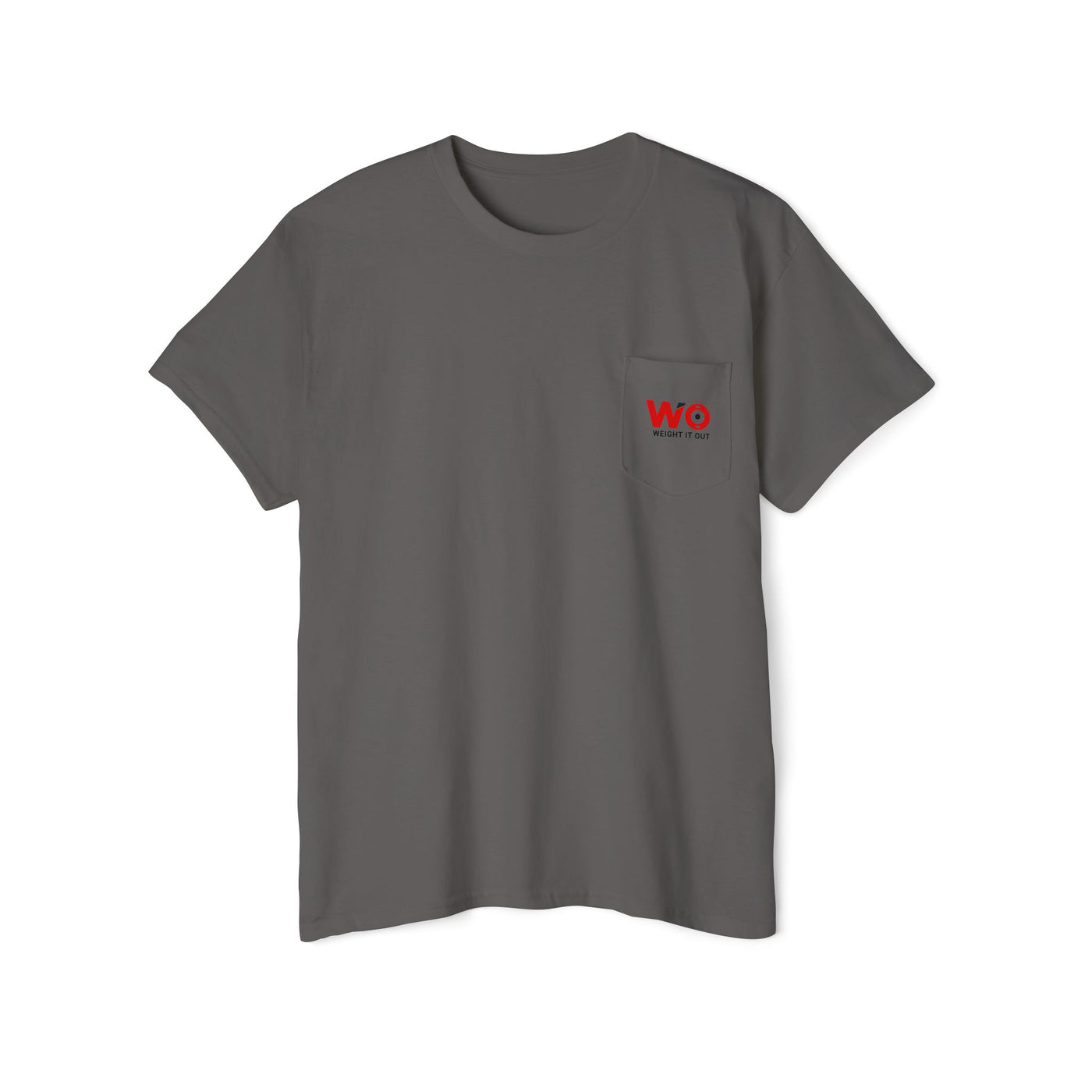 Weight It Out Pocket Tee — Fitness Gym T‑Shirt with 'Weight It Out' Barbell Logo on Back