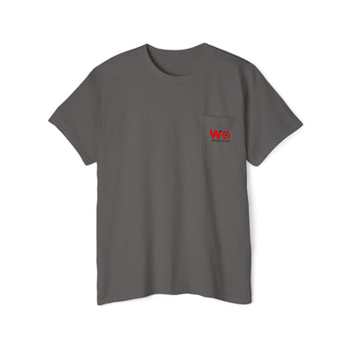 Weight It Out Pocket Tee — Fitness Gym T‑Shirt with 'Weight It Out' Barbell Logo on Back