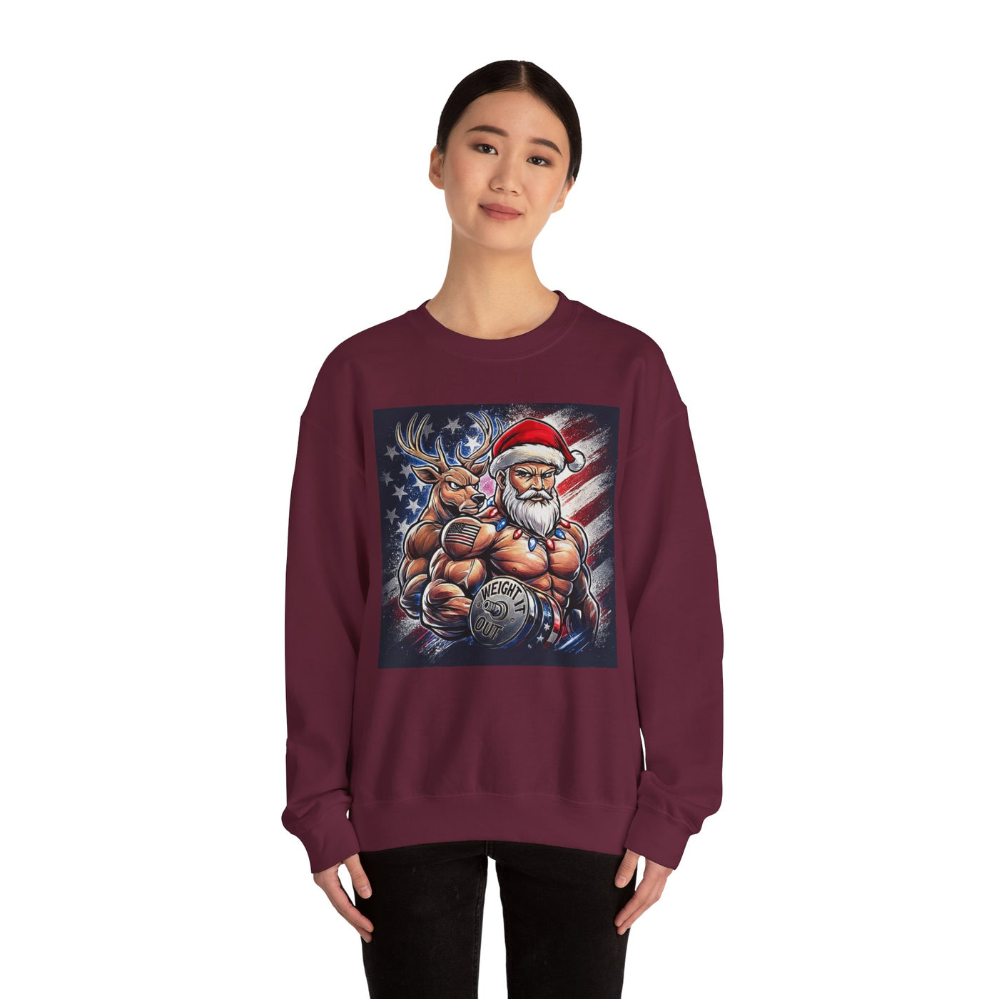 Weight It Out Christmas Santa & Reindeer Crewneck Holiday Limited Edition Sweatshirt