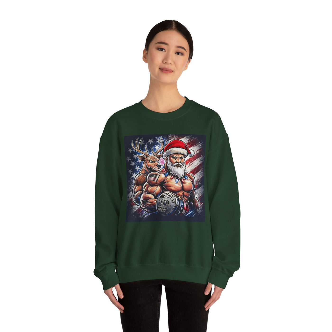 Weight It Out Christmas Santa & Reindeer Crewneck Holiday Limited Edition Sweatshirt