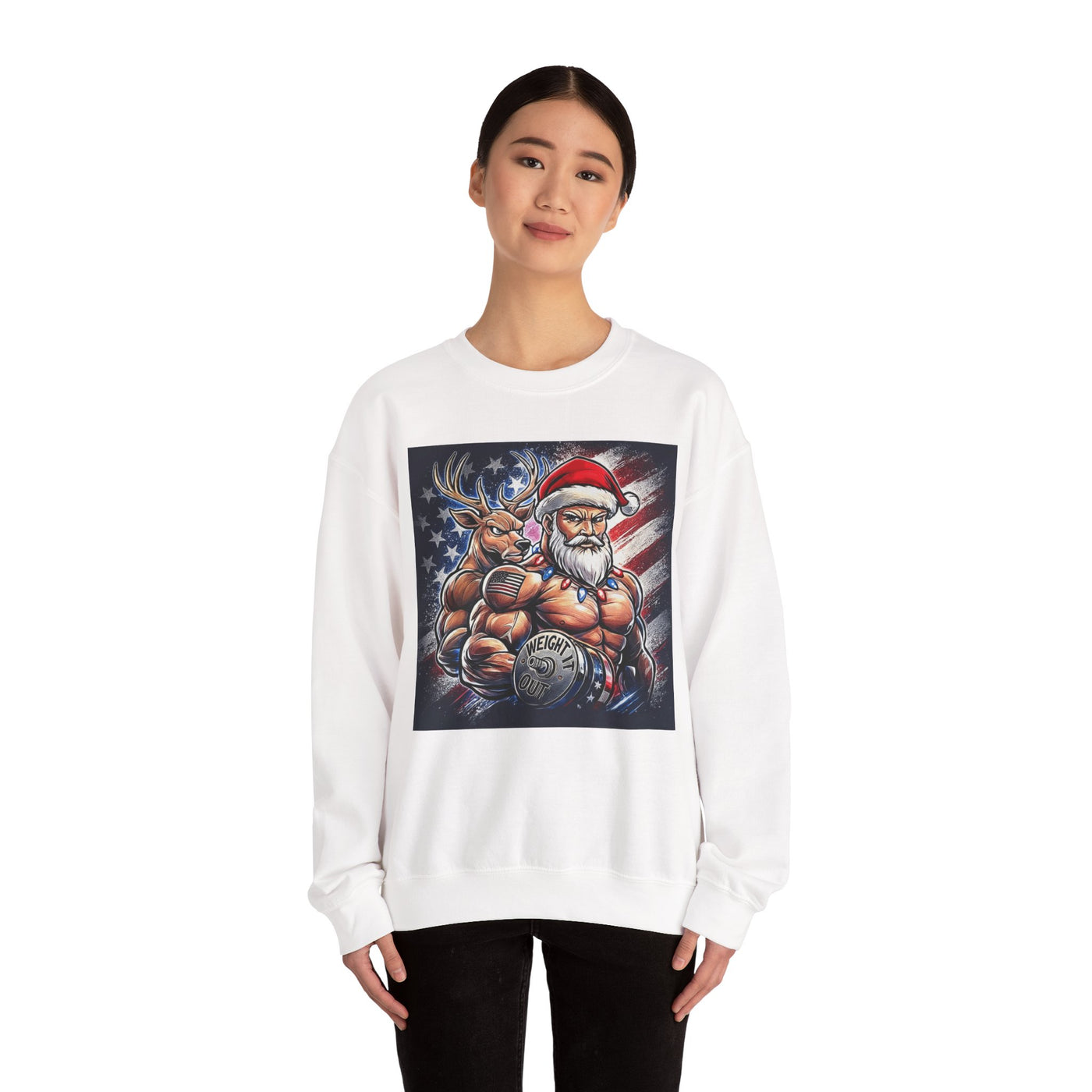 Weight It Out Christmas Santa & Reindeer Crewneck Holiday Limited Edition Sweatshirt