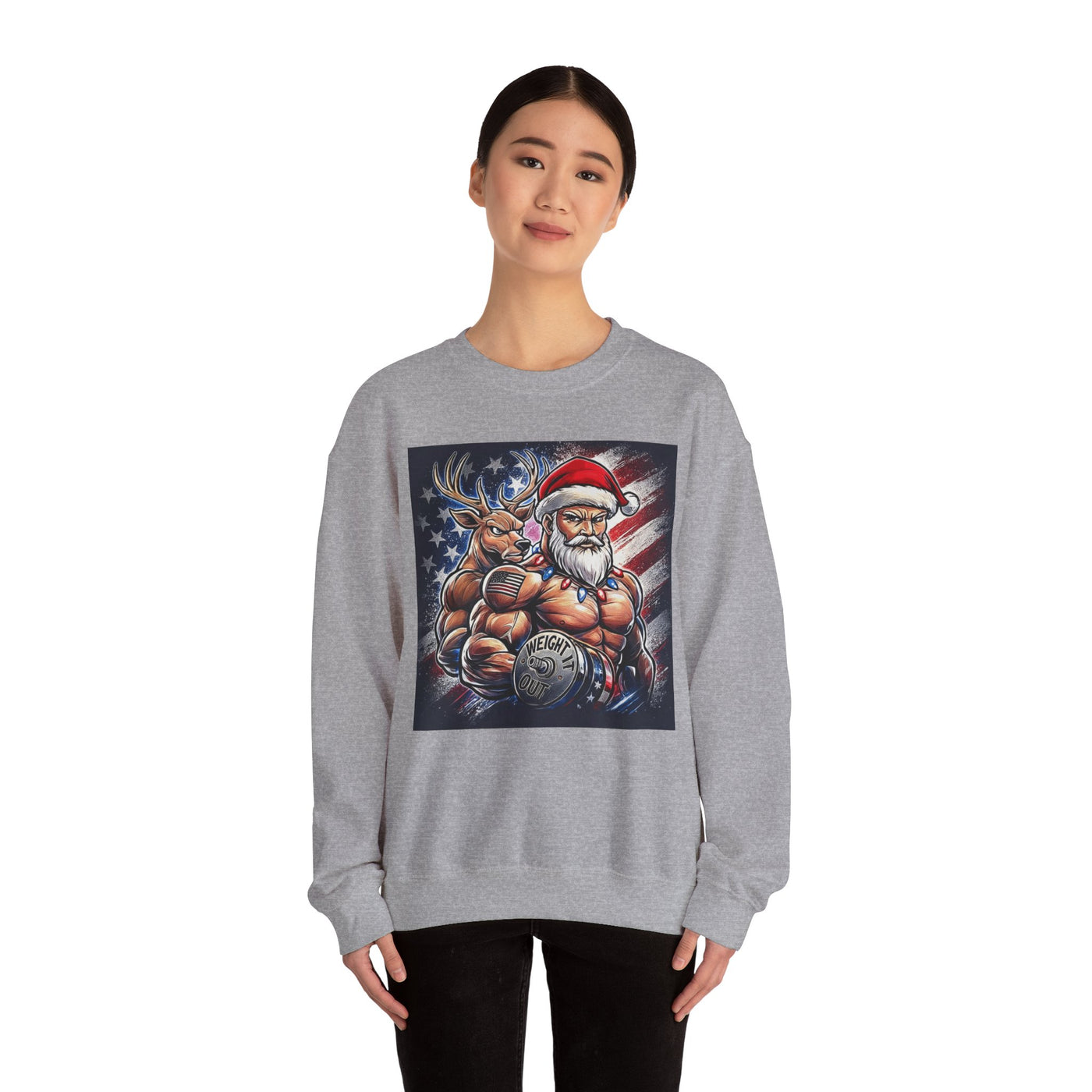 Weight It Out Christmas Santa & Reindeer Crewneck Holiday Limited Edition Sweatshirt