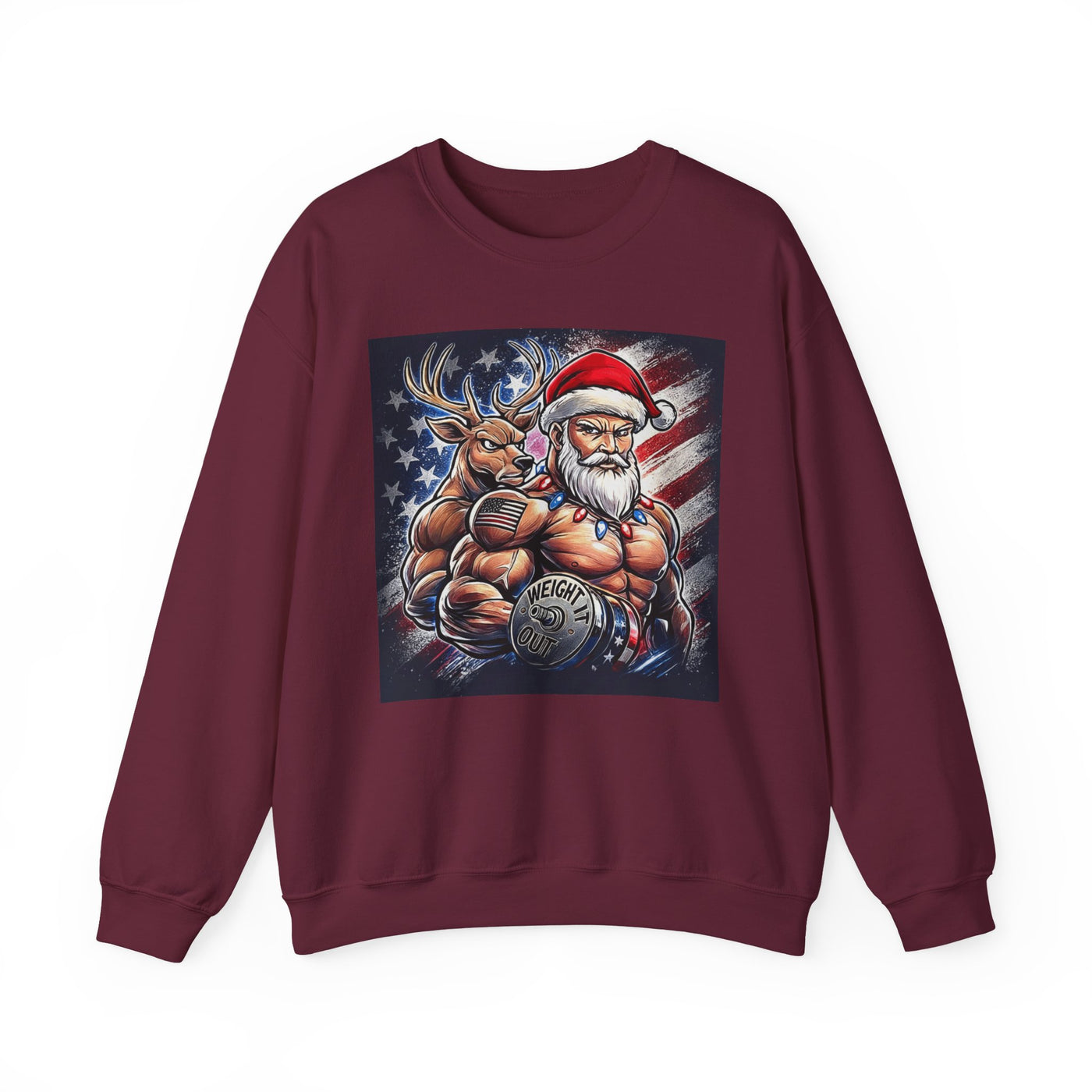 Weight It Out Christmas Santa & Reindeer Crewneck Holiday Limited Edition Sweatshirt