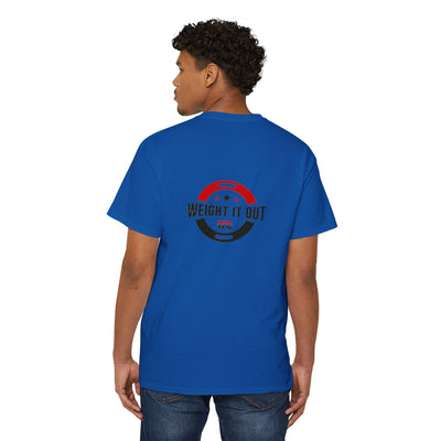 Weight It Out Pocket Tee — Fitness Gym T‑Shirt with 'Weight It Out' Barbell Logo on Back